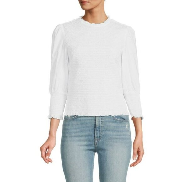 Veronica Beard Tops - Veronica Beard Kali Smocked White Top Long Puff Sleeve Casual Blouse Size 10
